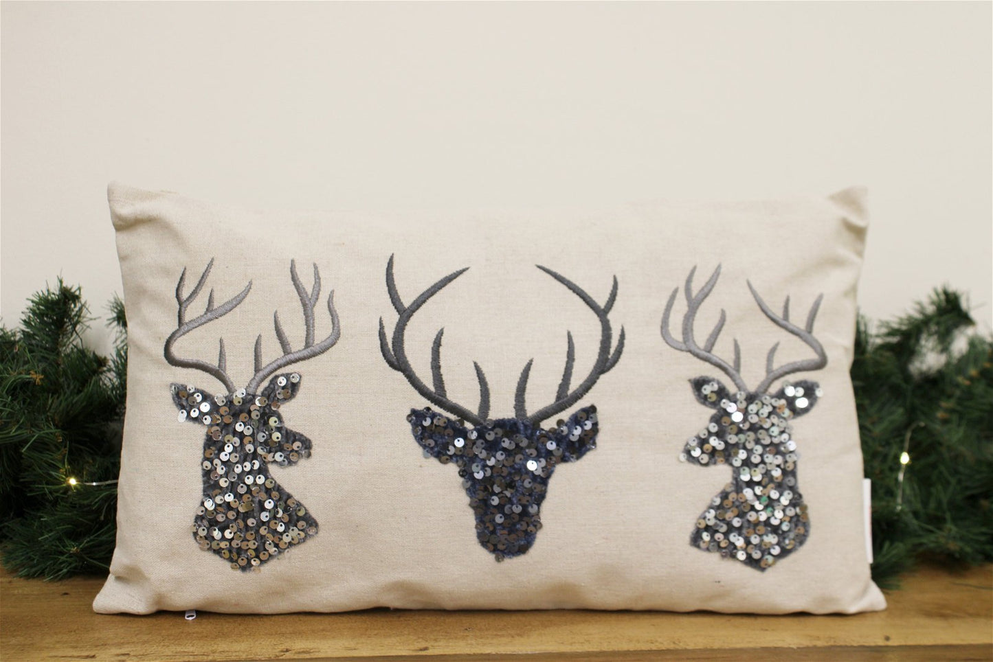 Silver Embellished Reindeer Cushion