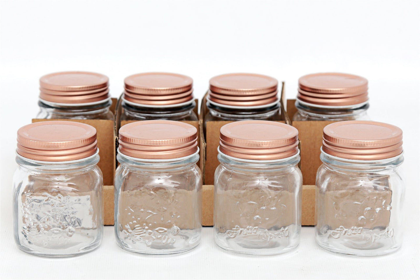 Kitchen Glass Embossed Storage Jar With Copper Screw Lid - Small