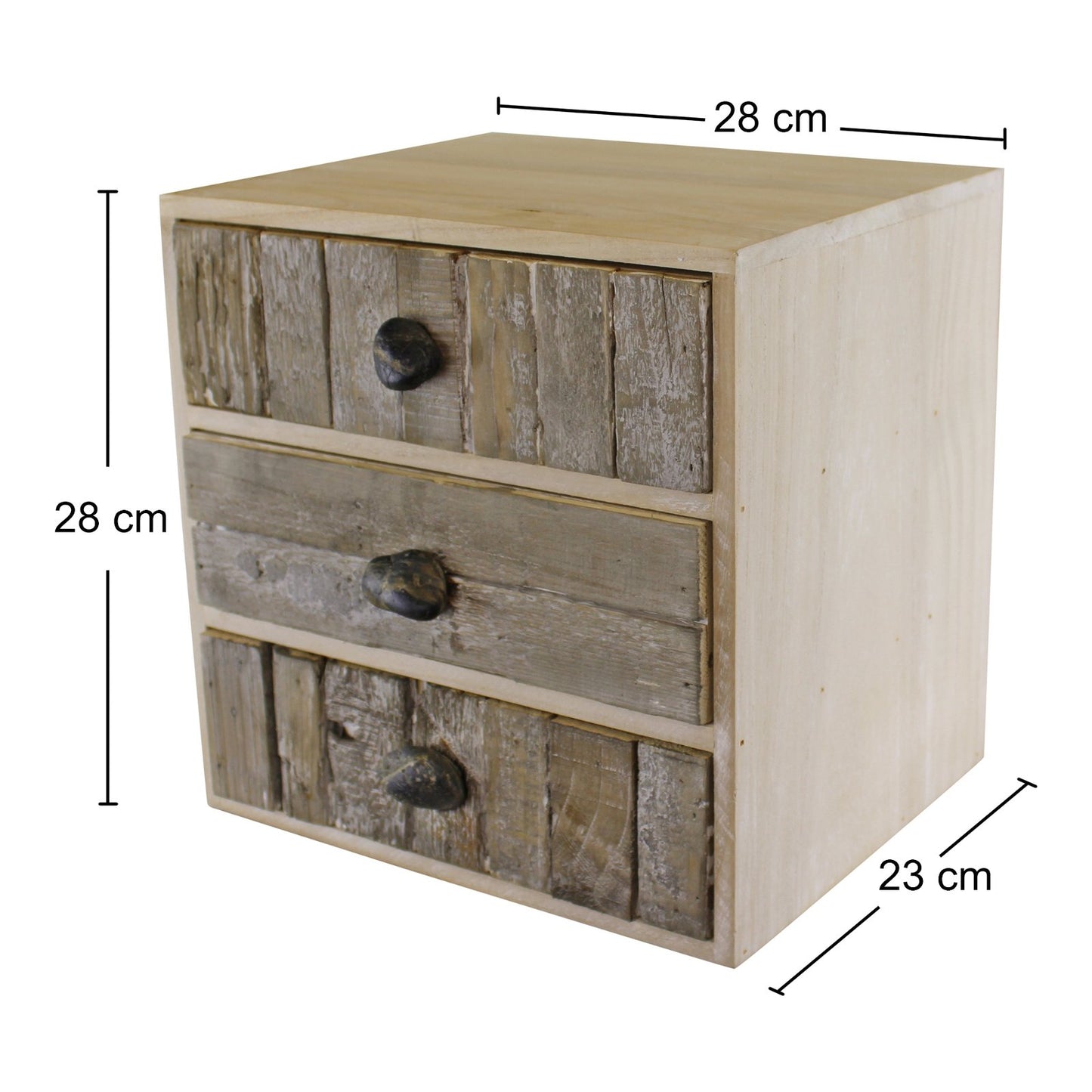 3 Drawer Unit, Driftwood Effect Drawers With Pebble Handles