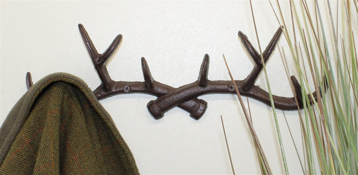 Rustic Cast Iron Wall Hooks, Stag Antlers, Large