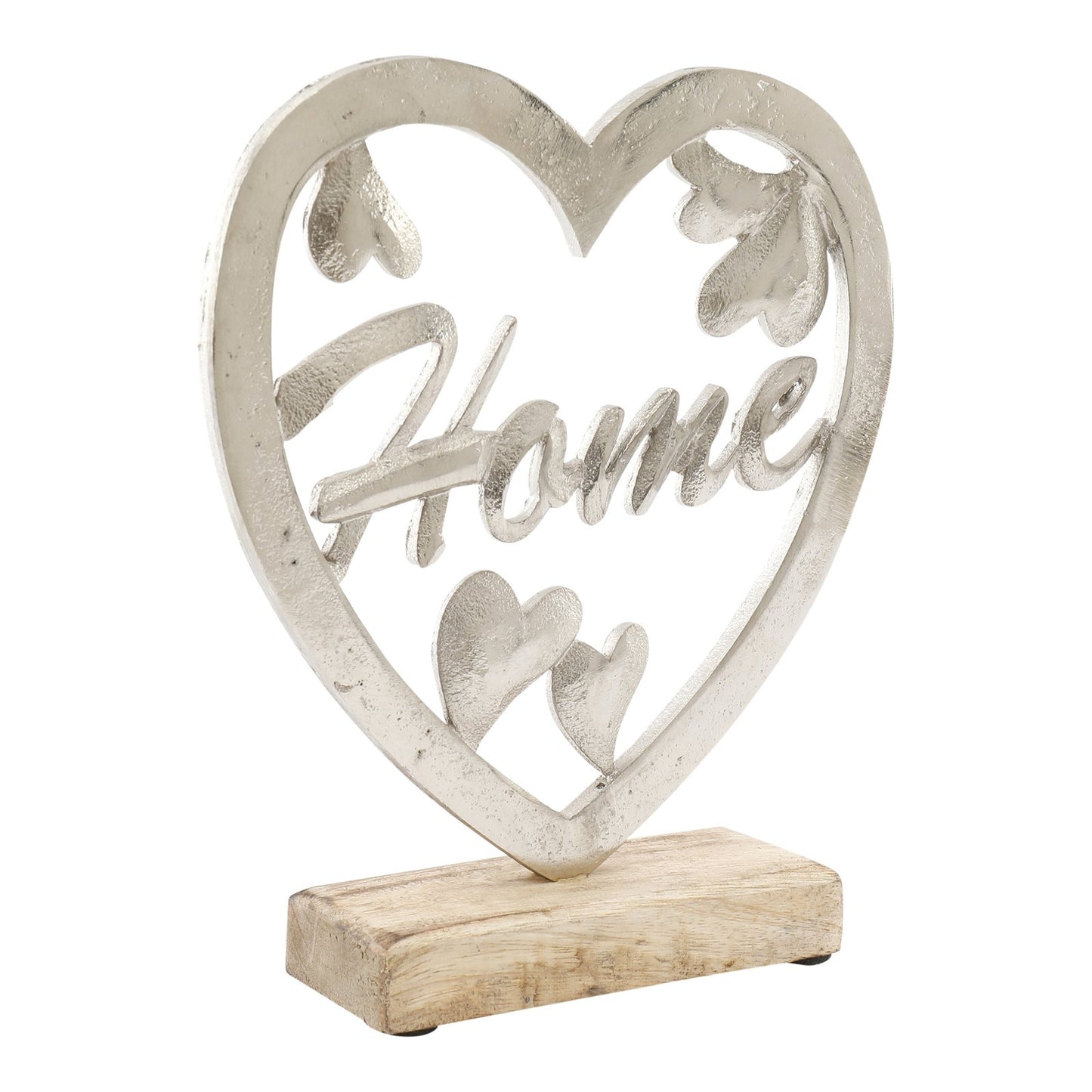 Silver Heart on Wooden Base 17cm