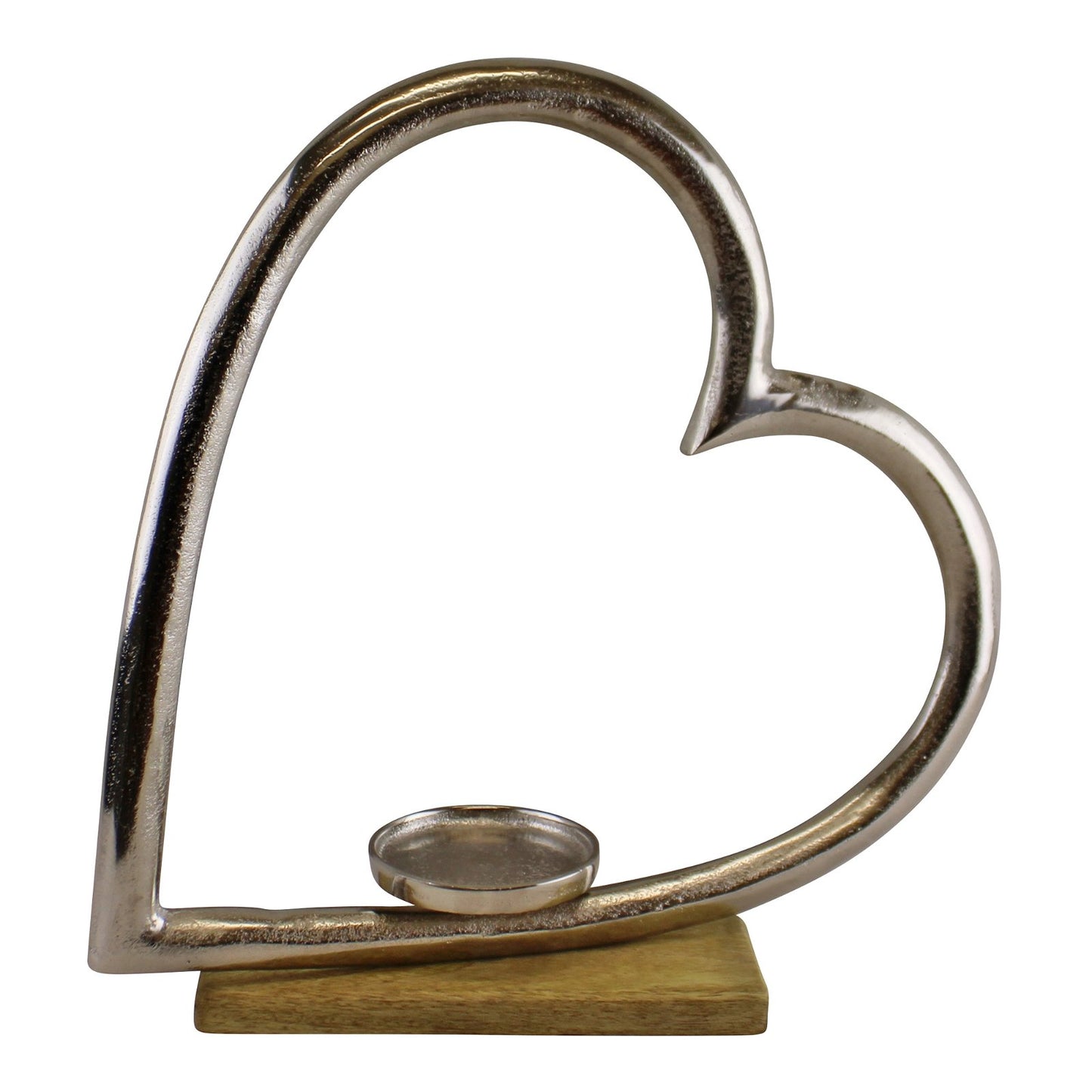 Large Metal Heart Candle Holder With Wooden Base