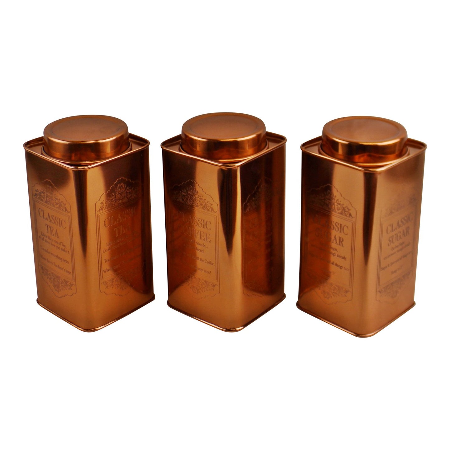 Large Metal Copper Coloured Tea, Coffee & Sugar Storage Tins