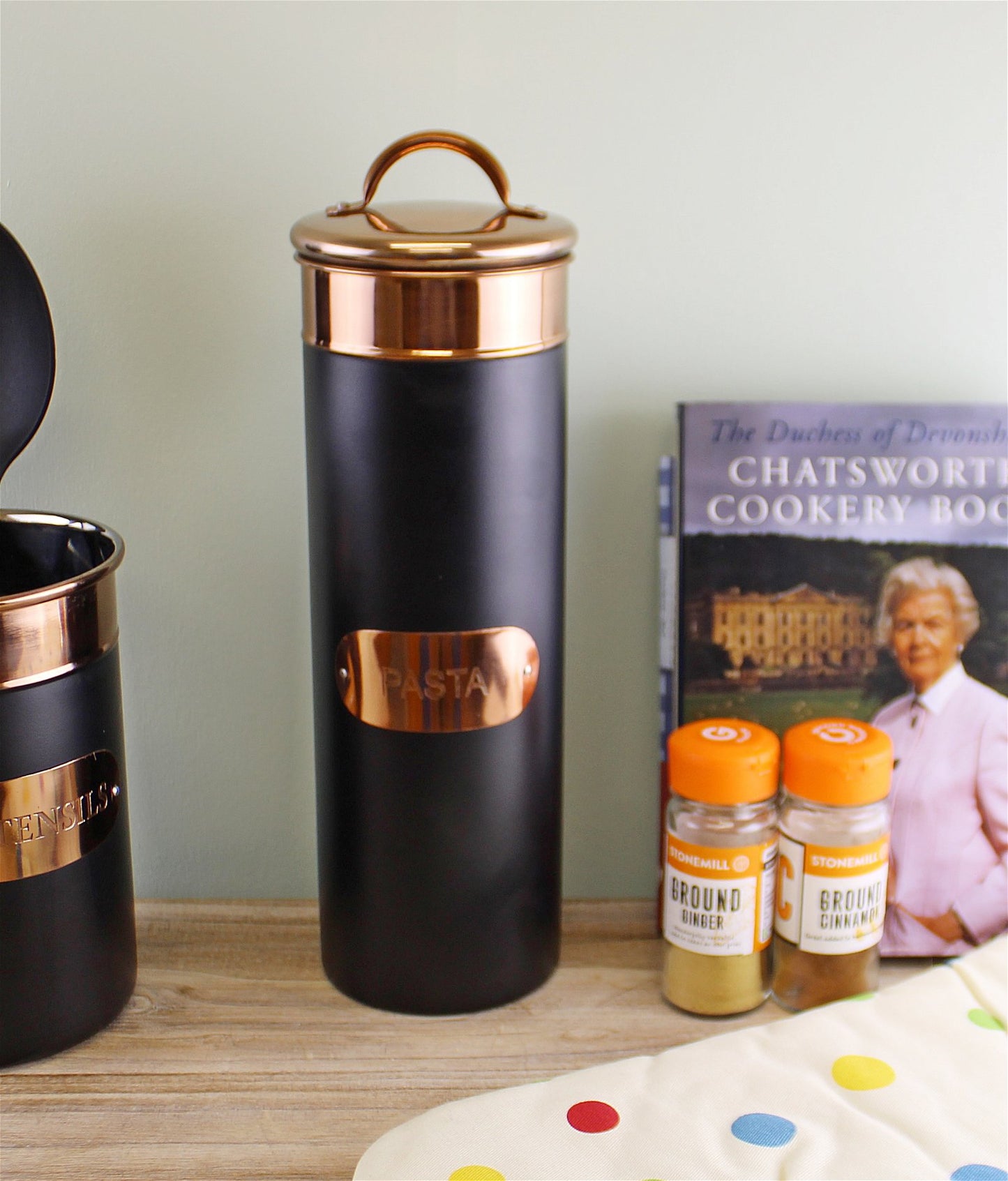 Black & Copper Metal Pasta Tin