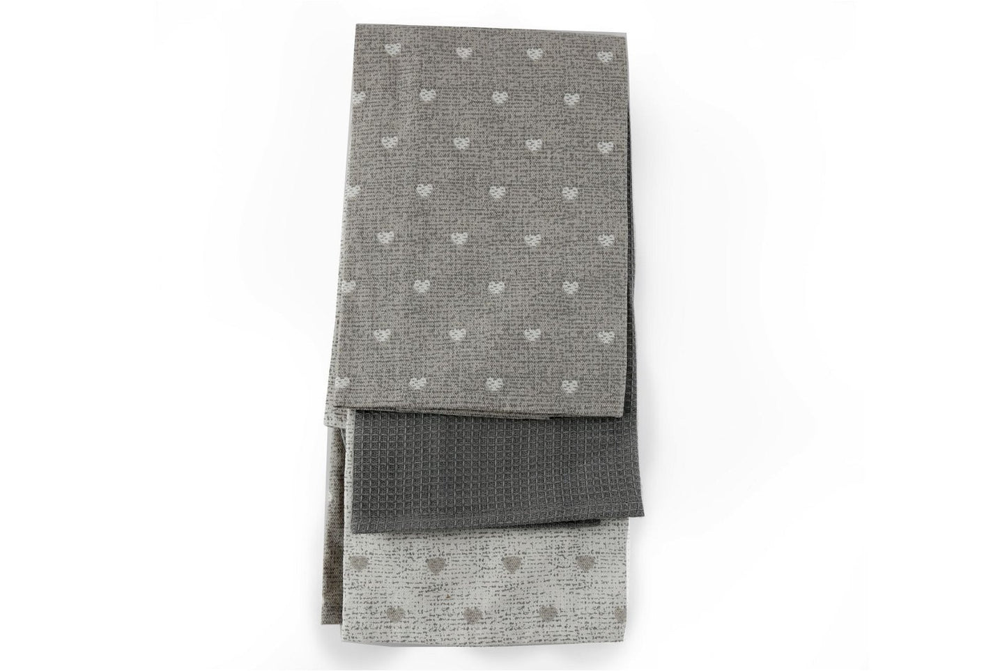 Pack of 3 Kitchen Tea Towels With A Grey Heart Print Design