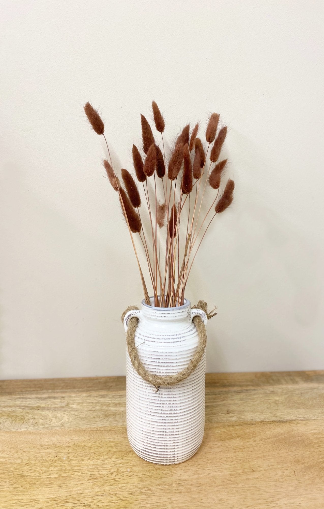 Set of Two Natural Dried Lagarus Bouquets in Cream & Brown