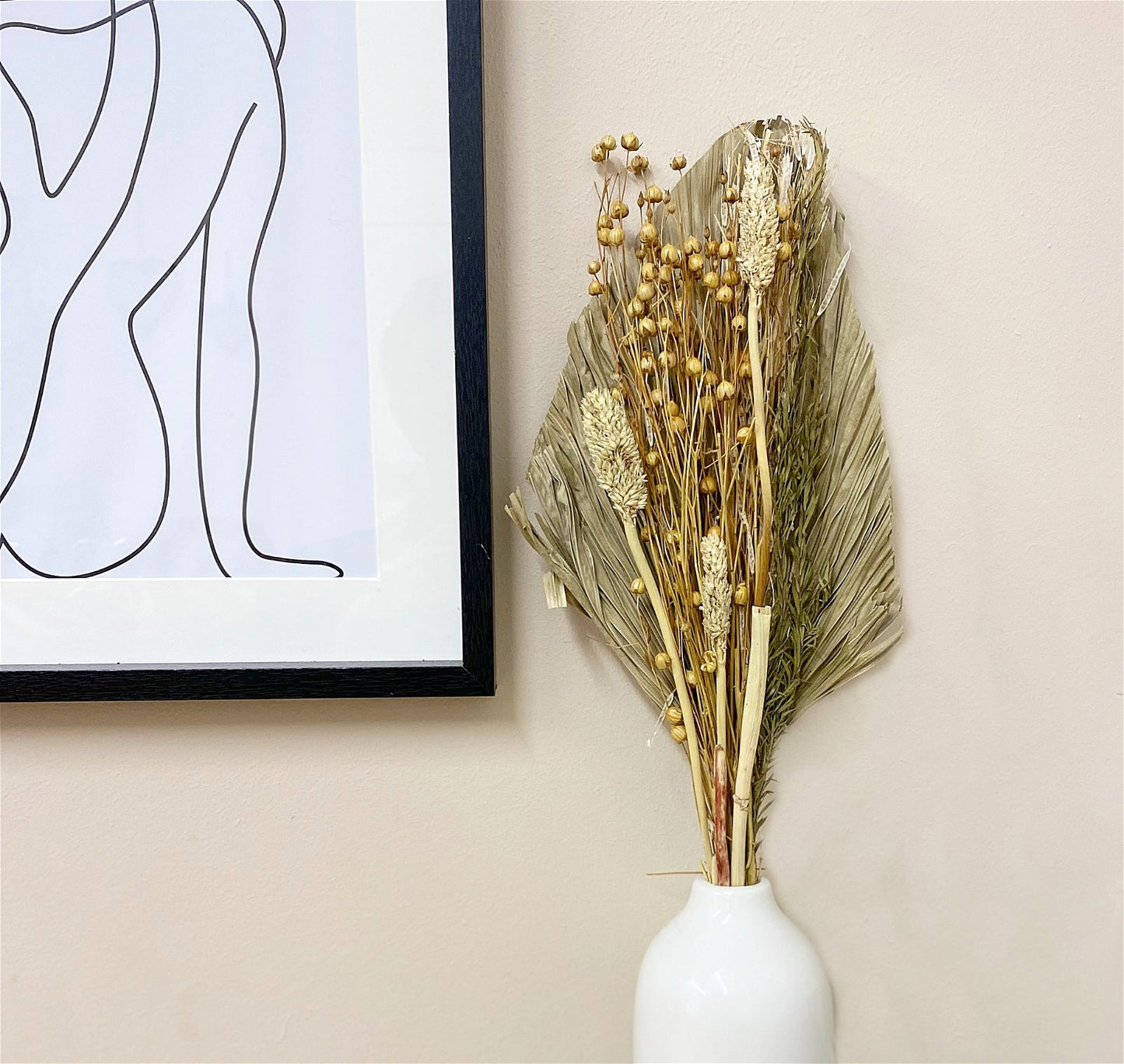 Set of Four Bouquets of Dried Grasses with Long Palm Spear