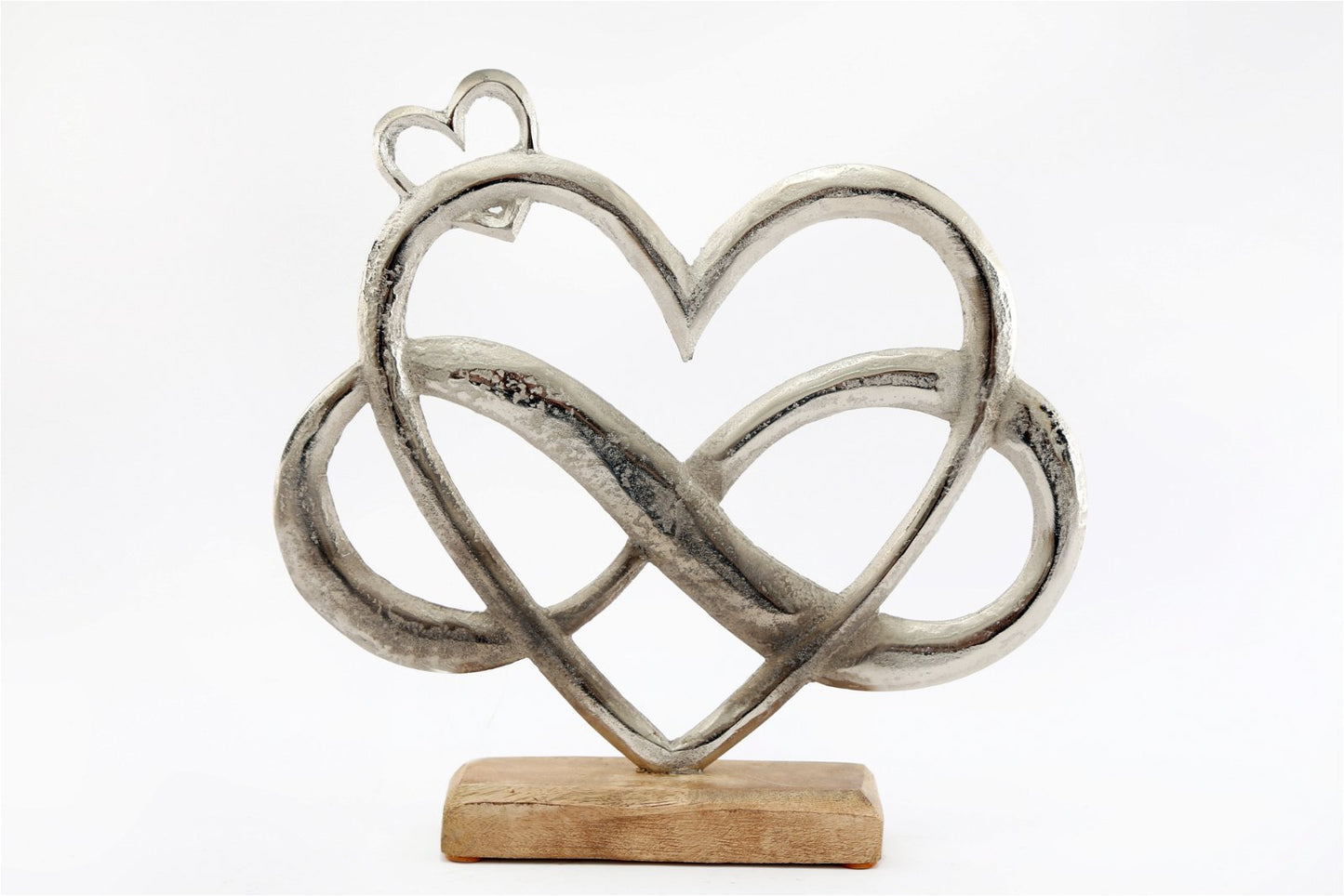 Metal Silver Entwined Hearts On A Wooden Base Large