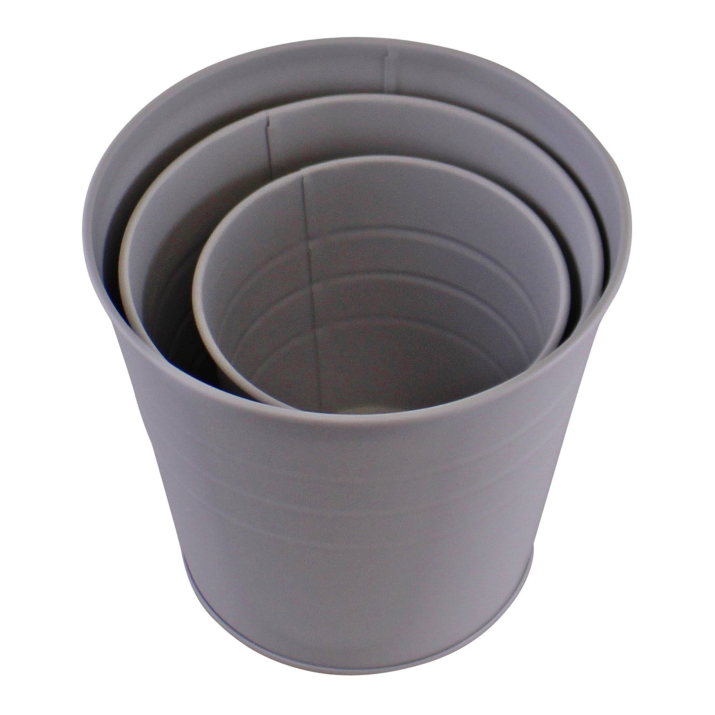 Set of 3 Round Metal Planters, Grey