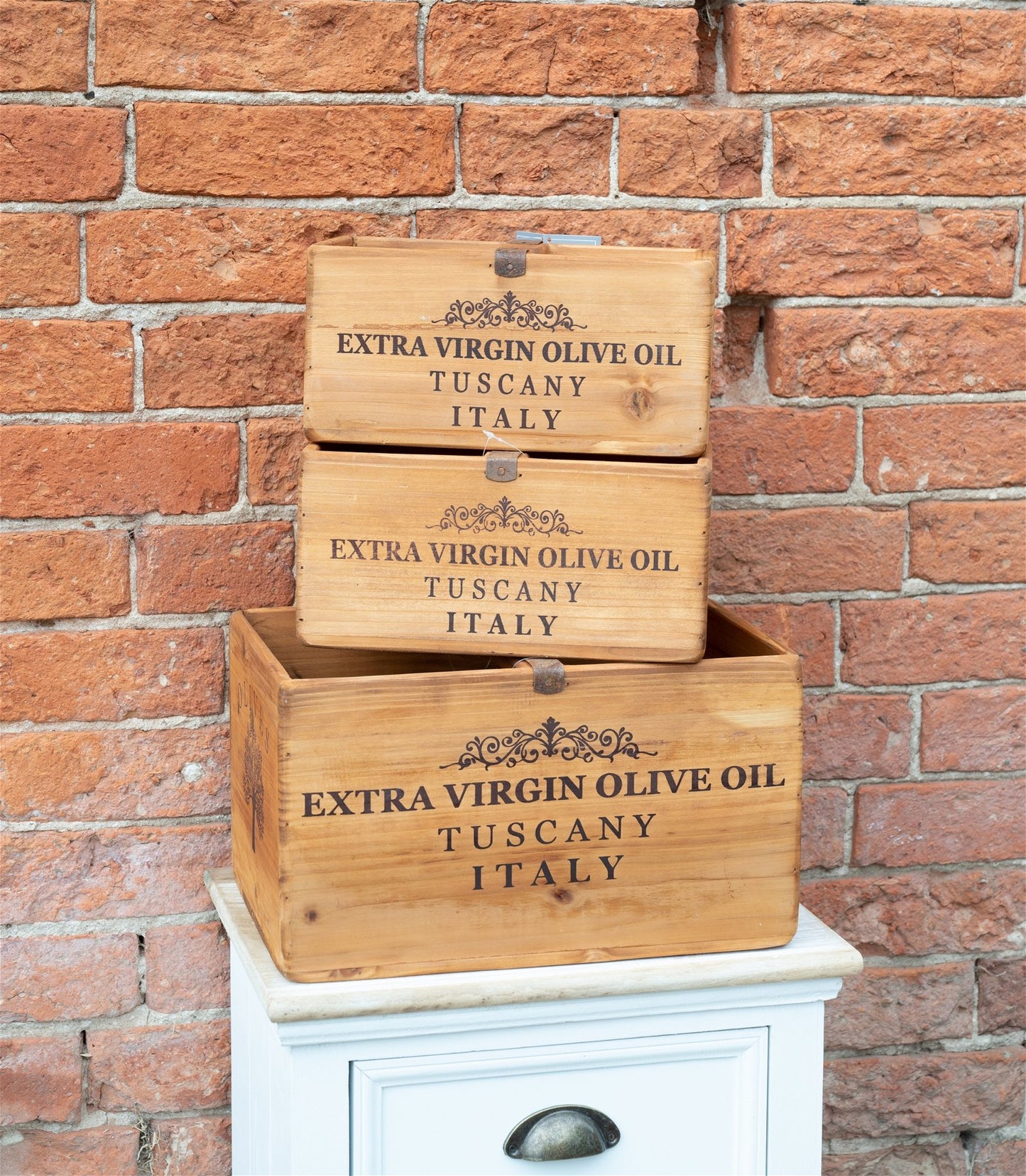 Set of Three Olive Oil' Wooden Crates