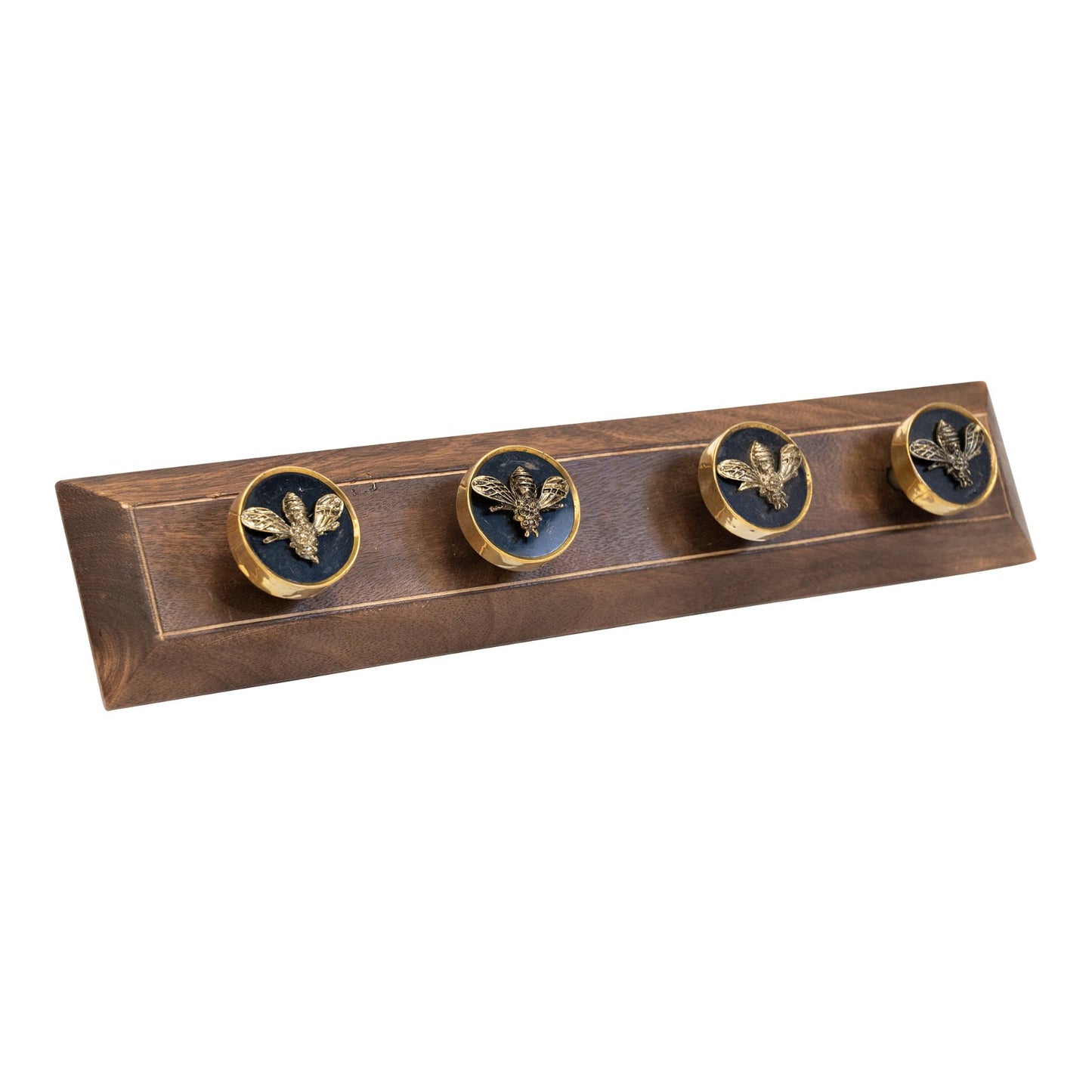 Four Bee Design Coat Knobs On A Wooden Base