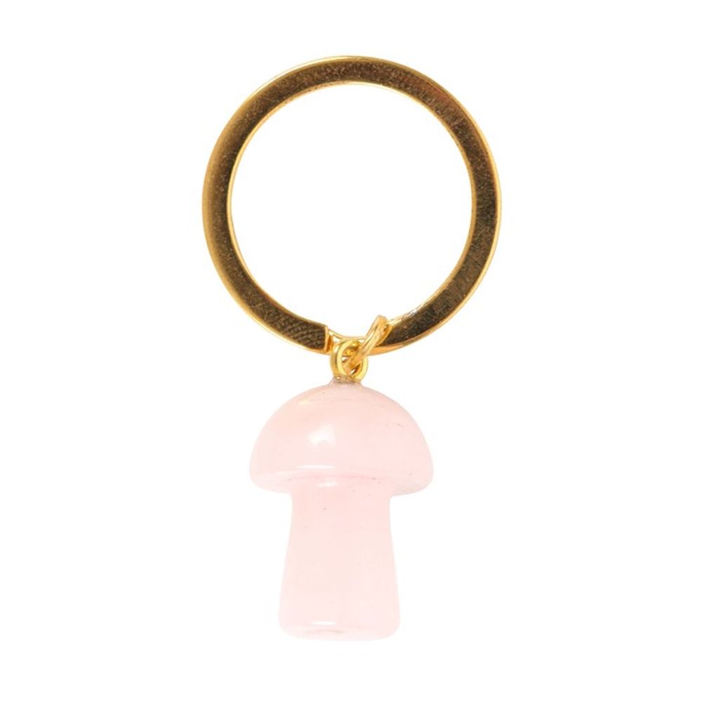 Rose Quartz Crystal Mushroom Keyring